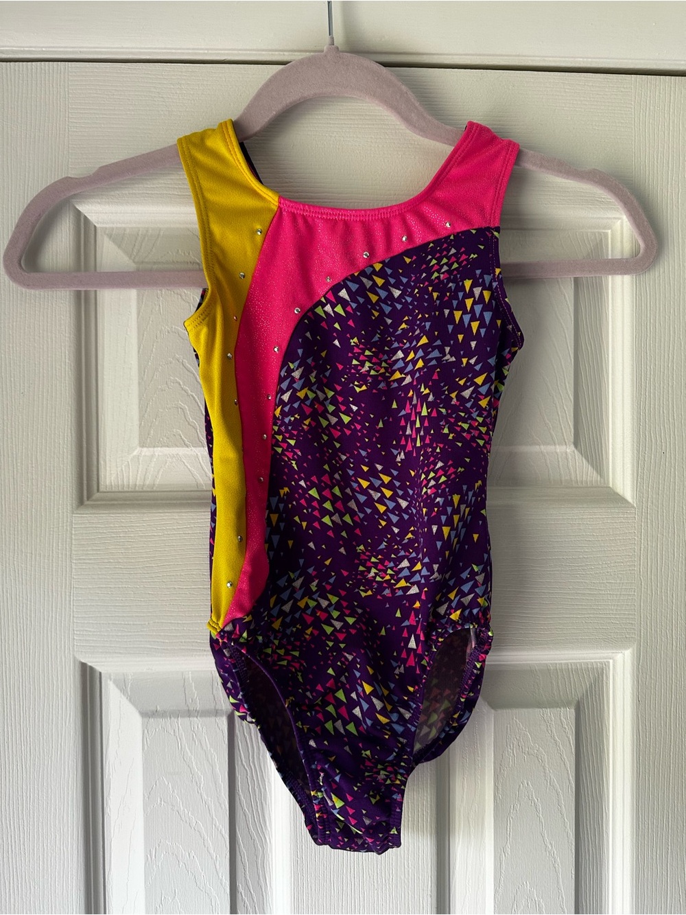 Girls' Purple Multicolor Gymnastics Leotard with Pink & Yellow 6/7